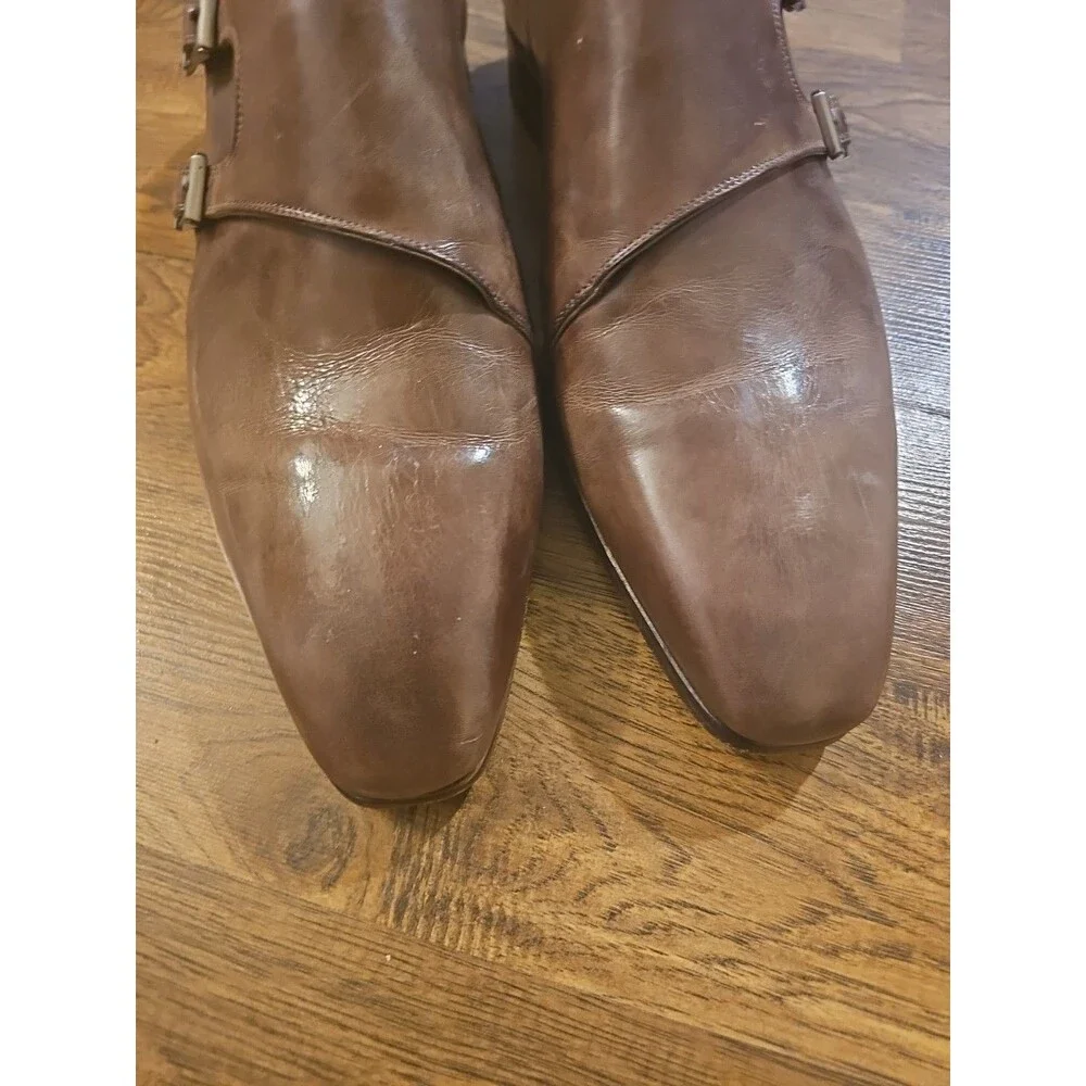 Magnanni Ezra Taupe Leather Oxfords Men's Size 13 Double Buckle Almond Toe